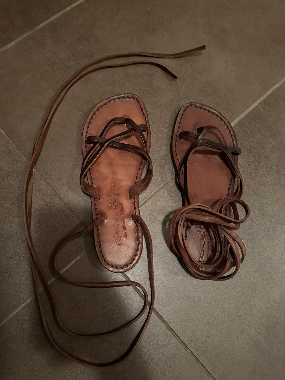 Italian Lace-Up Brown Leather Women’s Sandals with Wrap Straps (Gladiator’s)